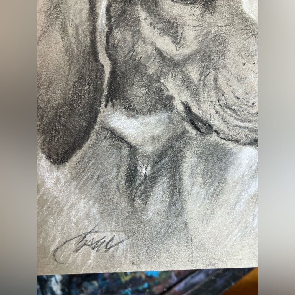 Original Painting Beagle dog Art charcoal pastel Dogs artwork Ooak Artettina USA - Picture 4 of 6